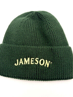 NWOT Jameson Irish Whiskey Dark Green Cuffed Embroidered Cable Knit Beanie Hat